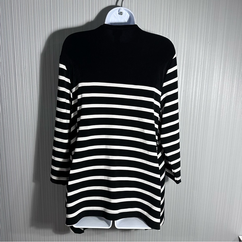 Travelers by Chico’s black & white striped lightweight cardigan women’s large - Picture 3 of 9